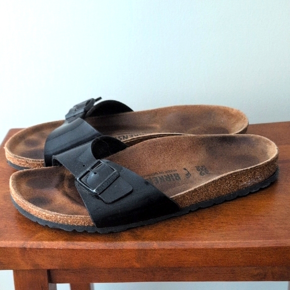 Birkenstock Shoes - Birkenstock Patent Leather Black Sandals Size 39